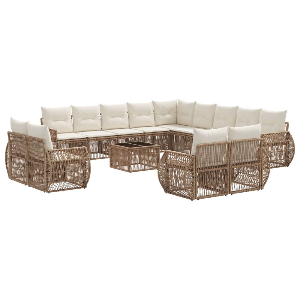 vidaXL Trädgårdsoffset 14 pcs Beige och krämvit konstrotting