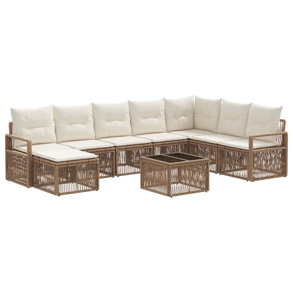 vidaXL Trädgårdsoffset 9 pcs Beige konstrotting