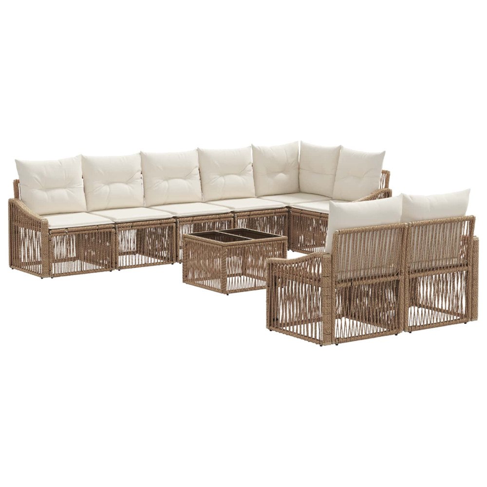 vidaXL Trädgårdsoffset 9 pcs Beige konstrotting