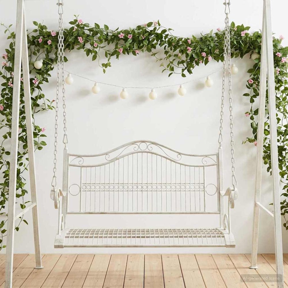 vidaXL Gungbänk Stål 115 x 61 x 63 cm Antik vit