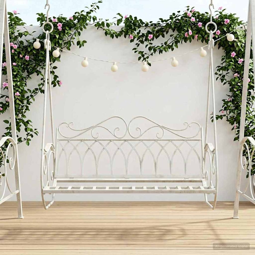 vidaXL Gungbänk Stål 112 x 60 x 126,5 cm Antik vit
