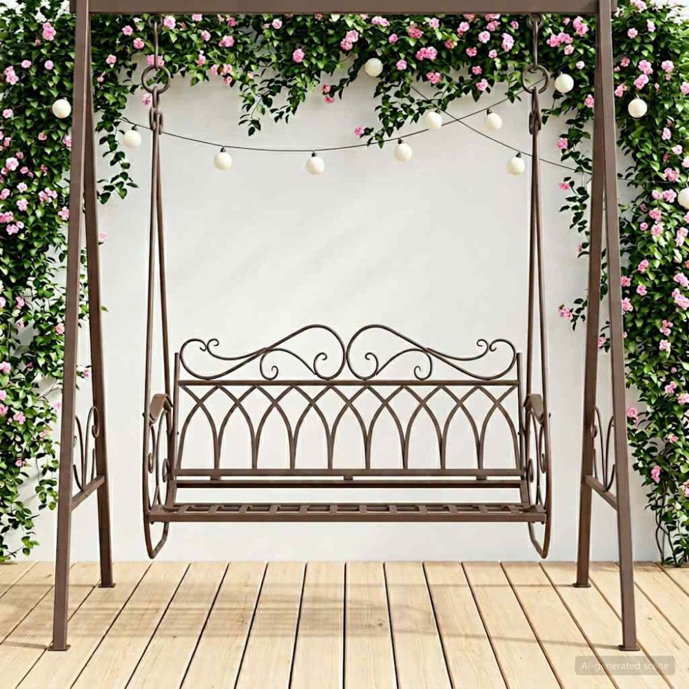 vidaXL Gungbänk Stål 112 x 60 x 126,5 cm Antikbrun