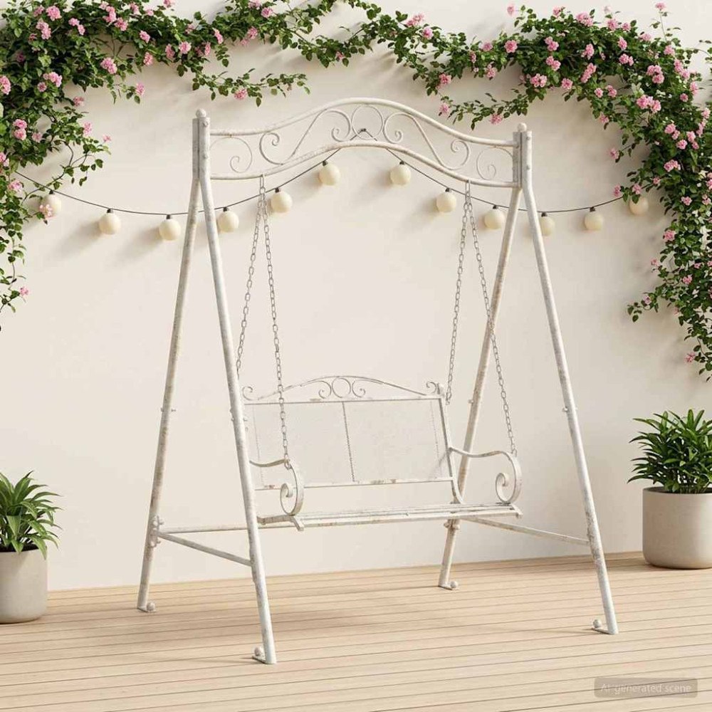 vidaXL Gunga Ram Antik vit 113 x 121,5 x 168 cm Stål