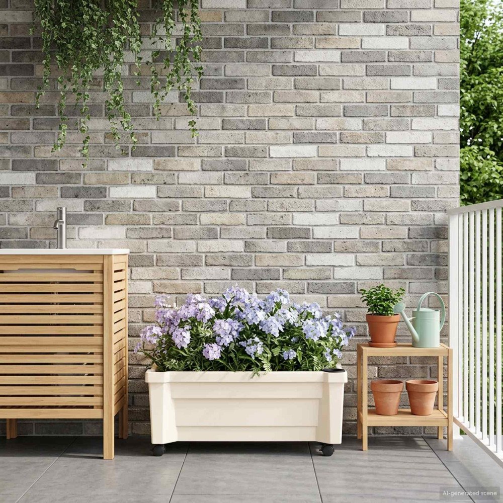 vidaXL Calypso planta med hjul Vit 79 x 35 x 33 cm PP