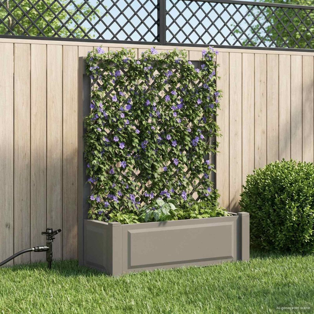 vidaXL Stort planter med spaljé Grå 99,5 x 43 x 133,5 cm PP