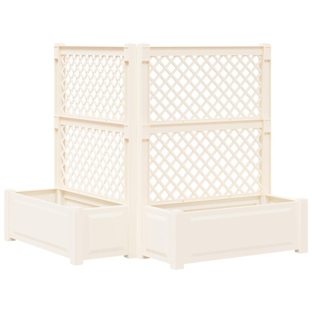 vidaXL Stort planter med spaljé 2 pcs Vit 143 x 143 x 133,5 cm PP