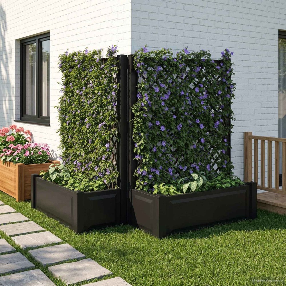 vidaXL Stort planter med spaljé 2 pcs Antracit 143 x 143 x 133,5 cm PP