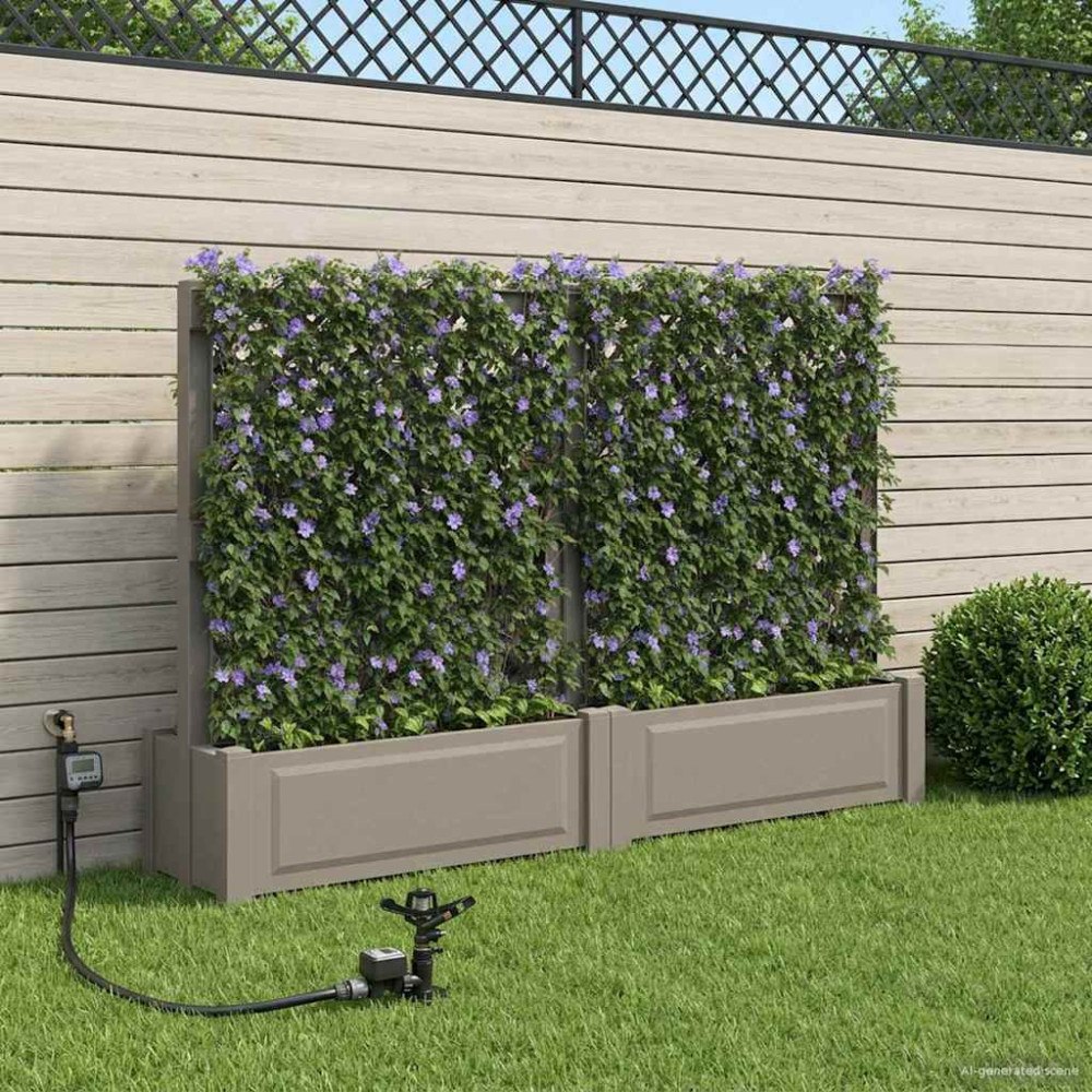 vidaXL Stor blomkruka med spaljé 2 pcs Grå 200 x 43 x 133,5 cm PP
