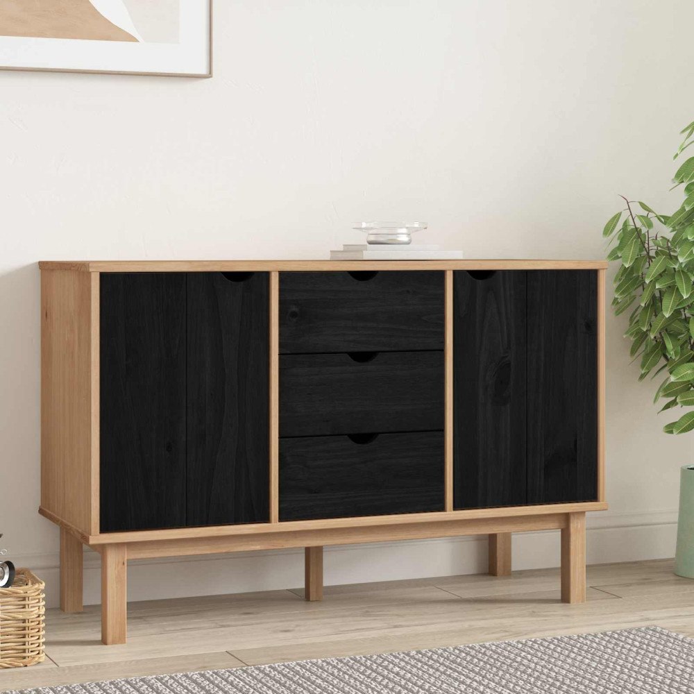 vidaXL Sideboard OTTA Svart 113,5 x 43 x 73 cm Massiv furu