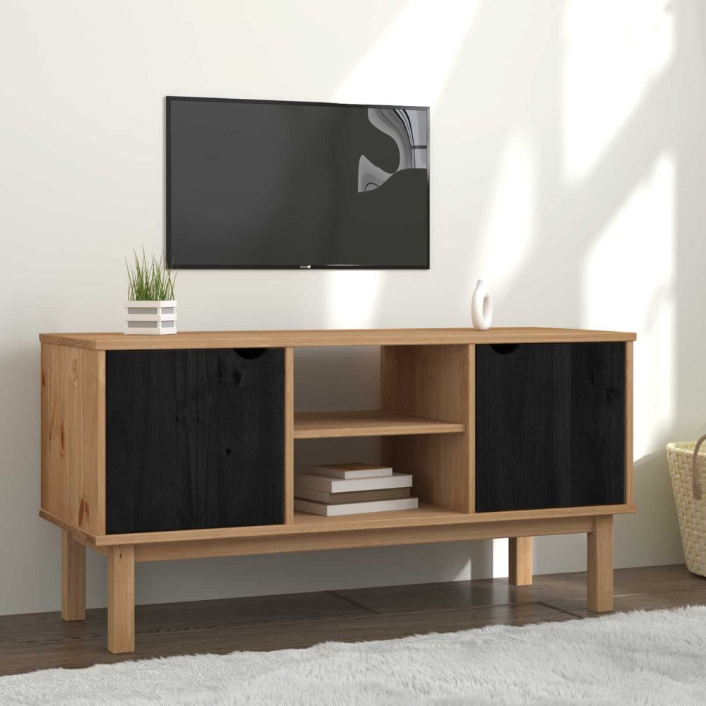vidaXL TV-bänk OTTA 113,5 x 43 x 57 cm Svart Massiv furu