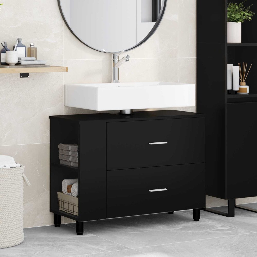 vidaXL Badrums vaskenhet Svart 80 x 35 x 60 cm Konstruerat trä