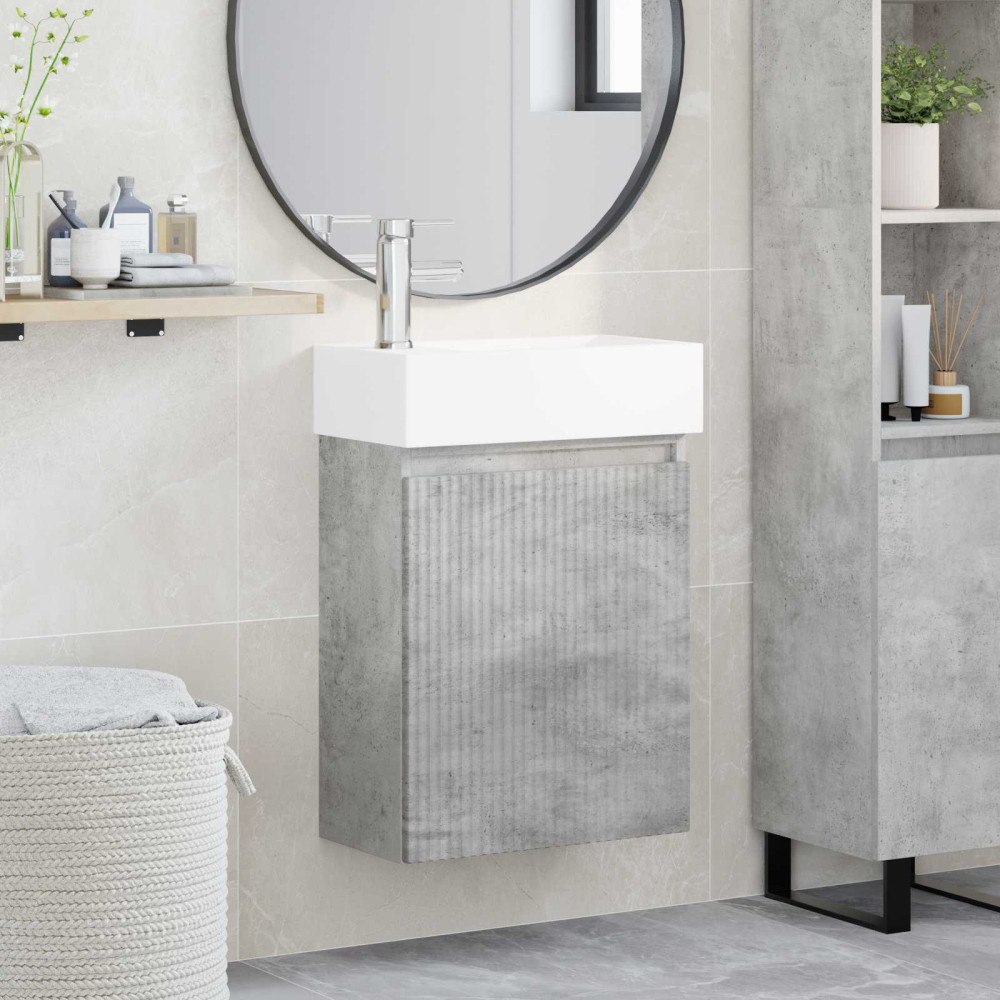 vidaXL Badrumsspegel med kran Betonggrå 45,5 x 22,5 x 84 cm