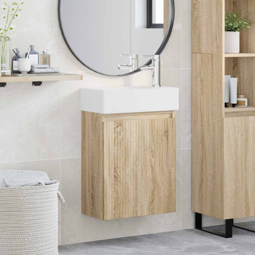 vidaXL Badrumsspegel med kran Sonoma-ek 45,5 x 22,5 x 84 cm