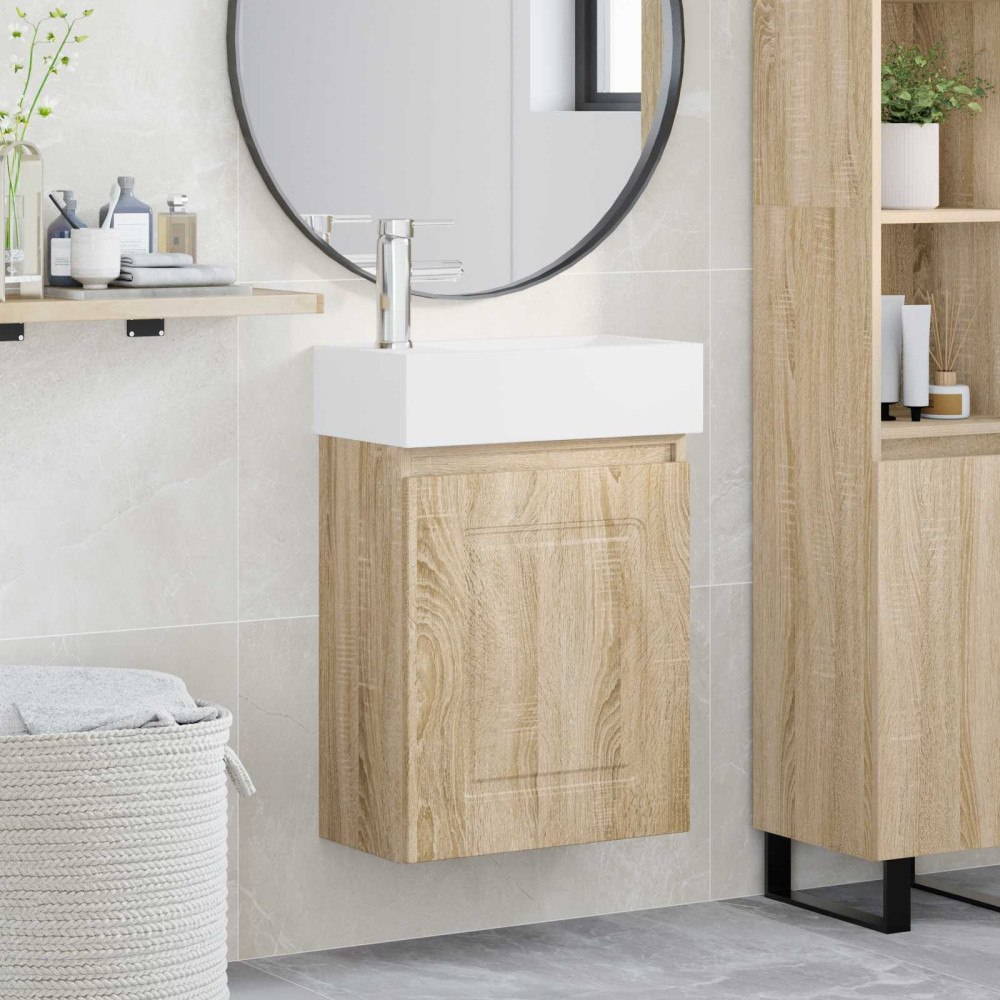 vidaXL Badrumsspegel med kran Sonoma-ek 45,5 x 22,5 x 84 cm