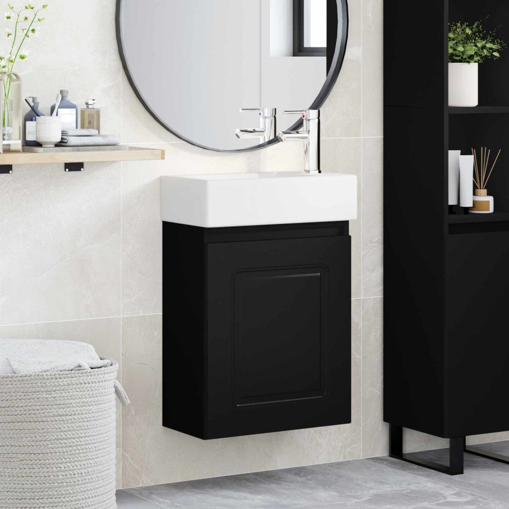 vidaXL Badrumsspegel med kran Svart 45,5 x 22,5 x 84 cm