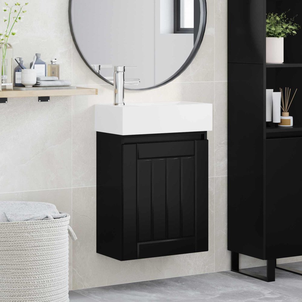 vidaXL Badrumsspegel med kran Svart 45,5 x 25,5 x 84 cm