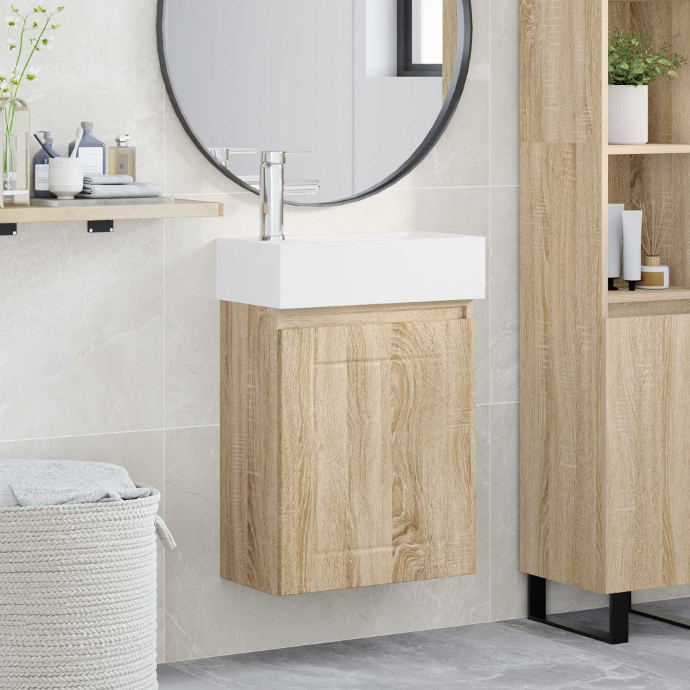 vidaXL Badrumsspegel med kran Sonoma-ek 45,5 x 25,5 x 84 cm