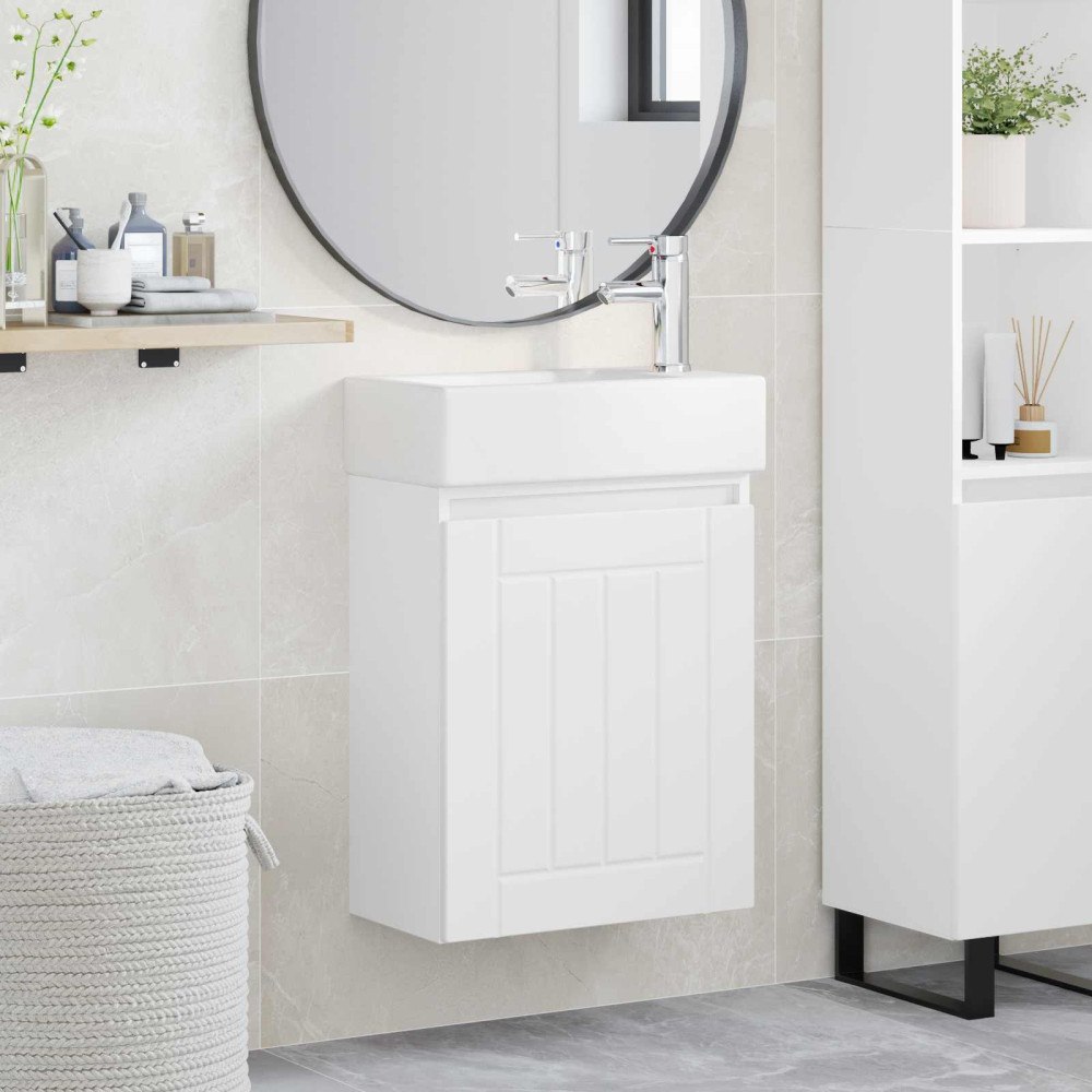 vidaXL Badrumsspegel med kran Vit 45,5 x 25,5 x 84 cm