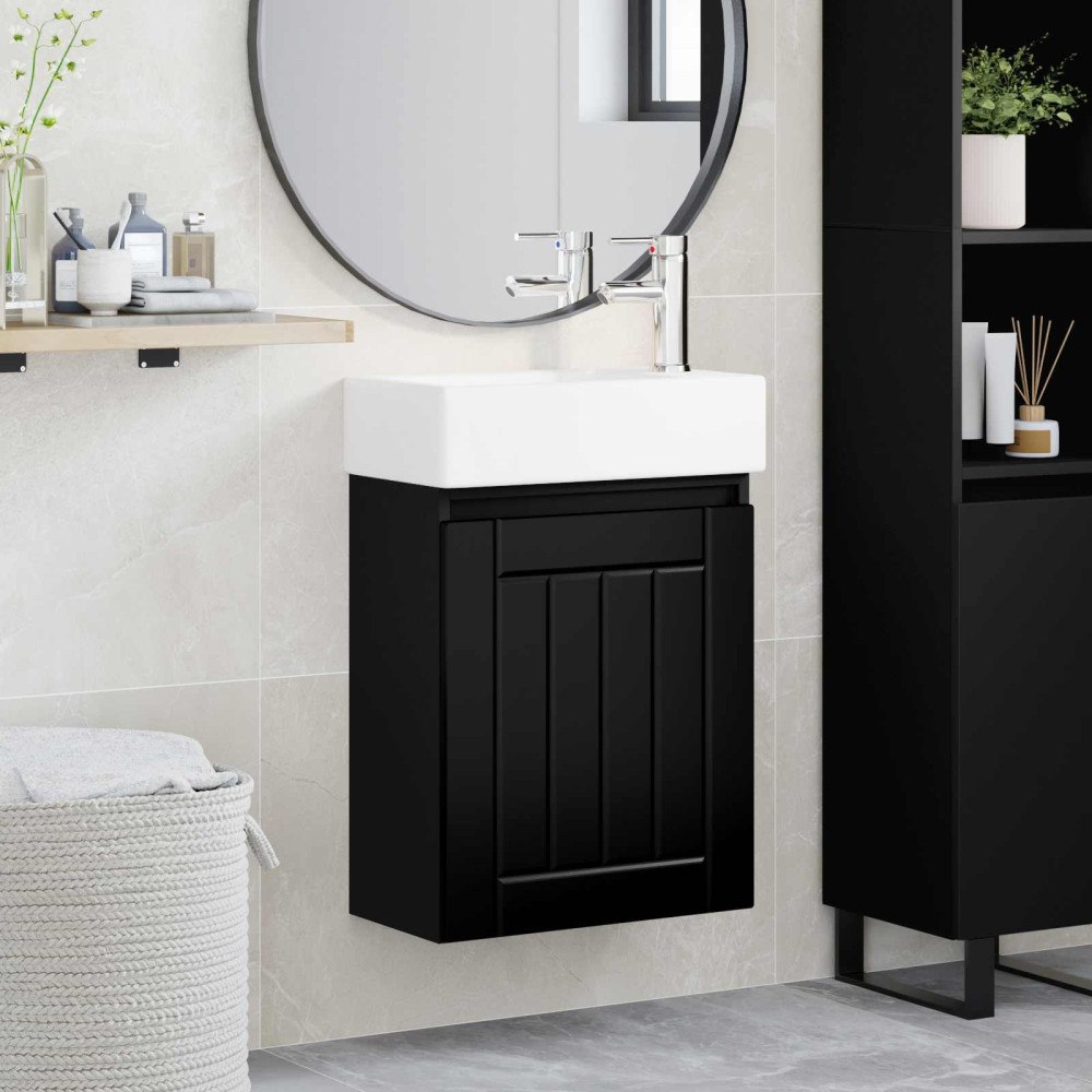 vidaXL Badrumsspegel med kran Svart 45,5 x 25,5 x 84 cm