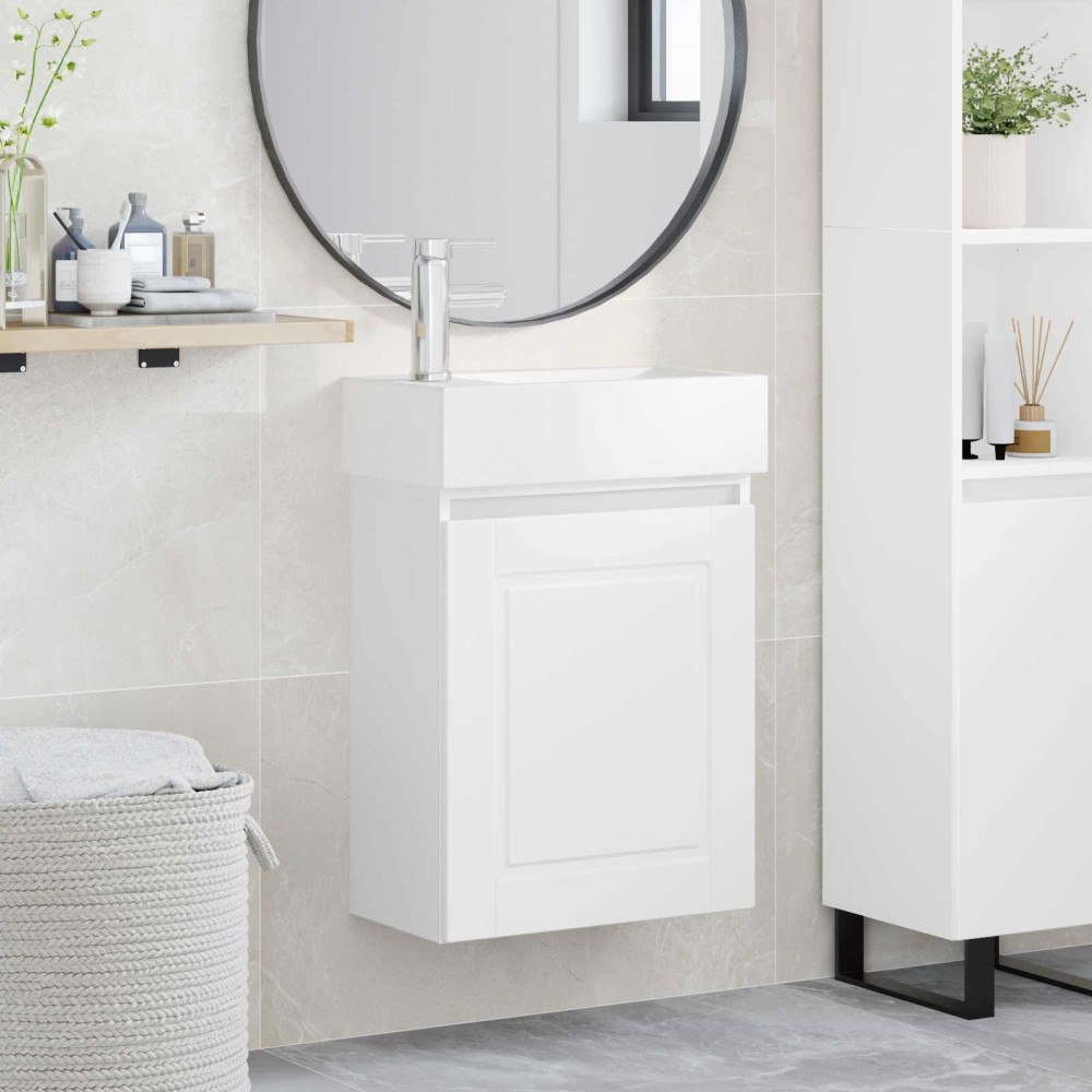 vidaXL Badrumsspegel med kran Vit 45,5 x 22,5 x 84 cm