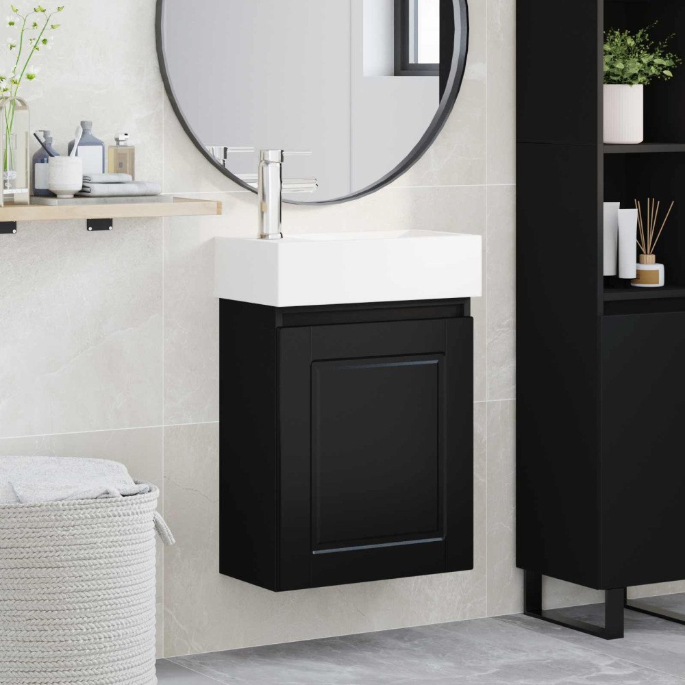 vidaXL Badrumsspegel med kran Svart 45,5 x 22,5 x 84 cm