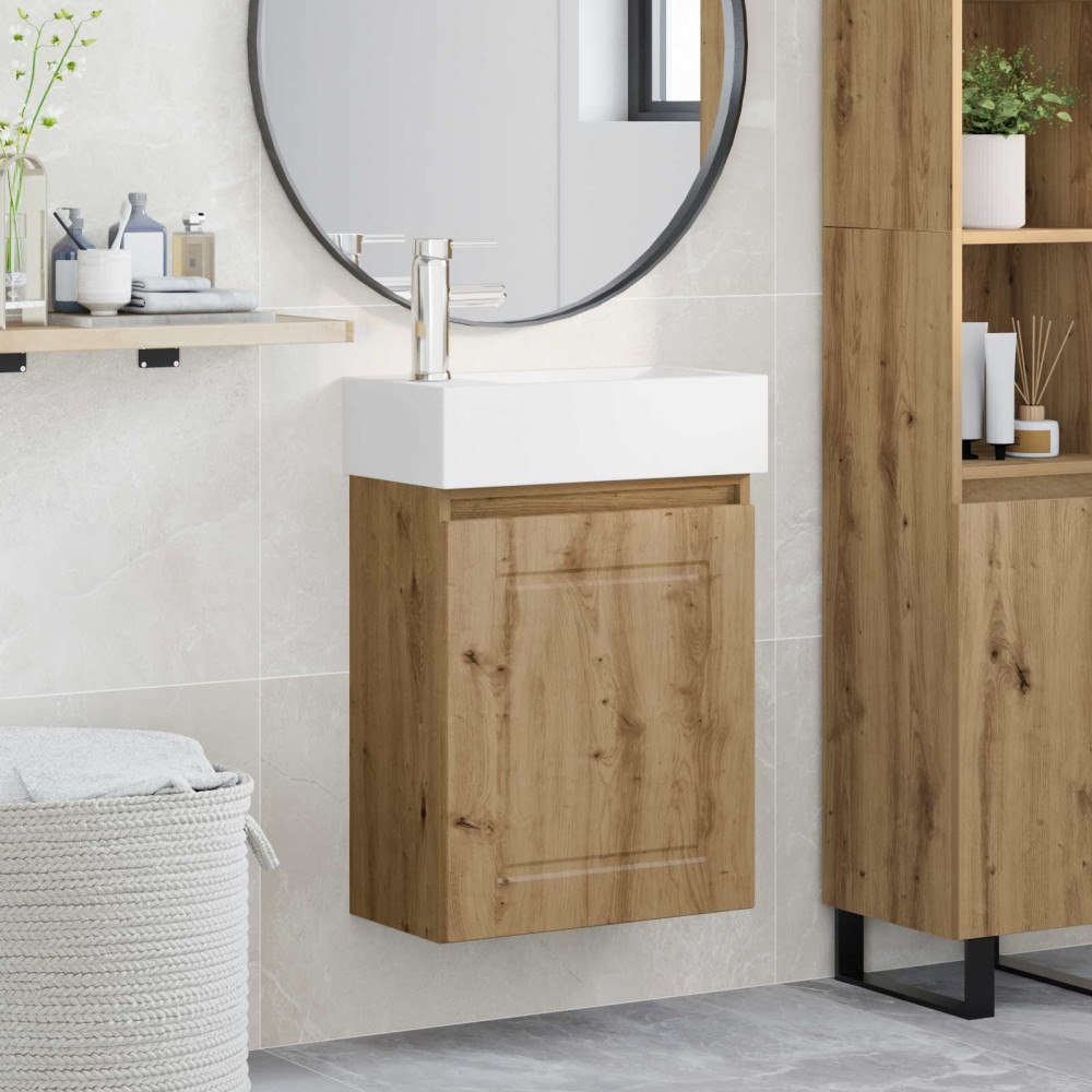 vidaXL Badrumsspegel med kran Artisan-ek 45,5 x 22,5 x 84 cm