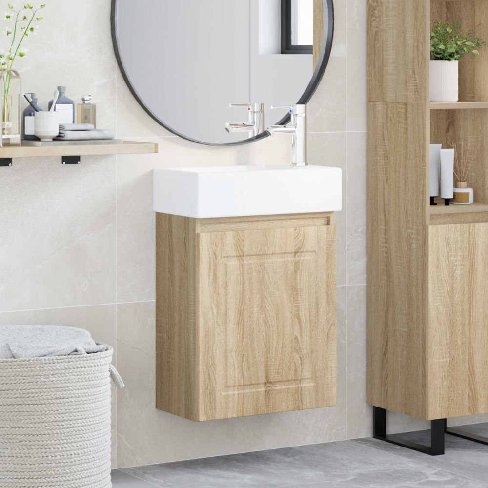 vidaXL Badrumsspegel med kran Sonoma-ek 45,5 x 22,5 x 84 cm