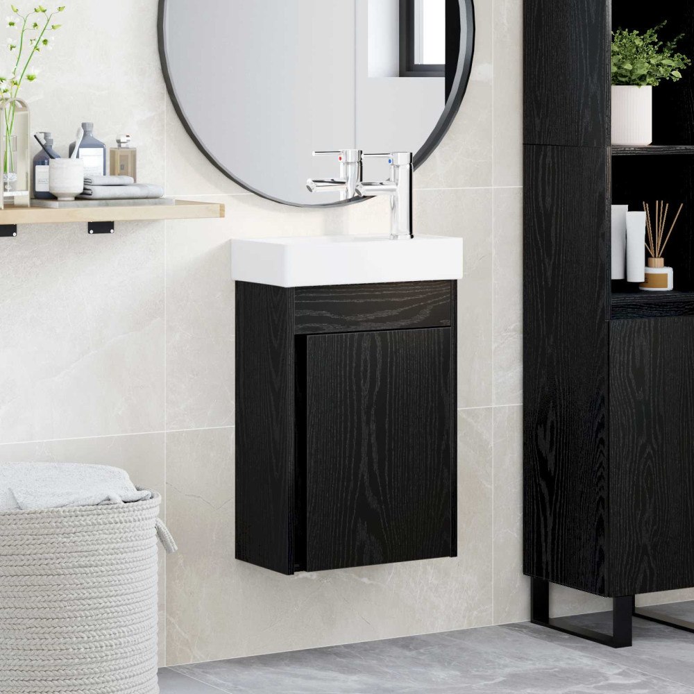 vidaXL Badrumsspegel med kran Svart ek 40,5 x 22,5 x 62 cm