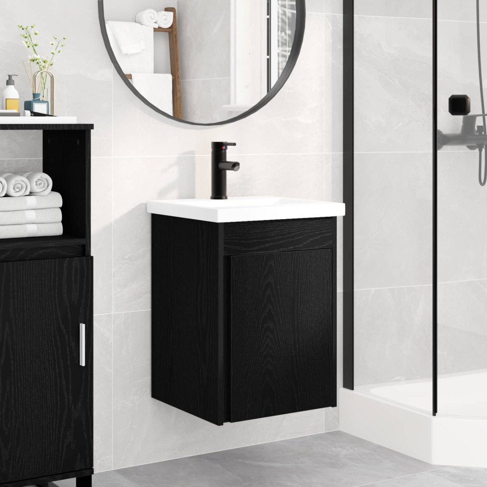 vidaXL Badrumsspegel med kran Svart ek 42 x 40 x 74,5 cm