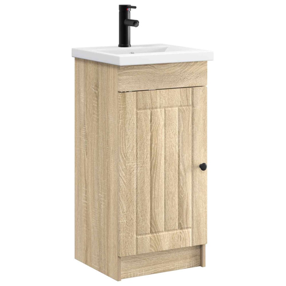 vidaXL Badrumsspegel med handfat Sonoma-ek 42 x 40 x 84,5 cm