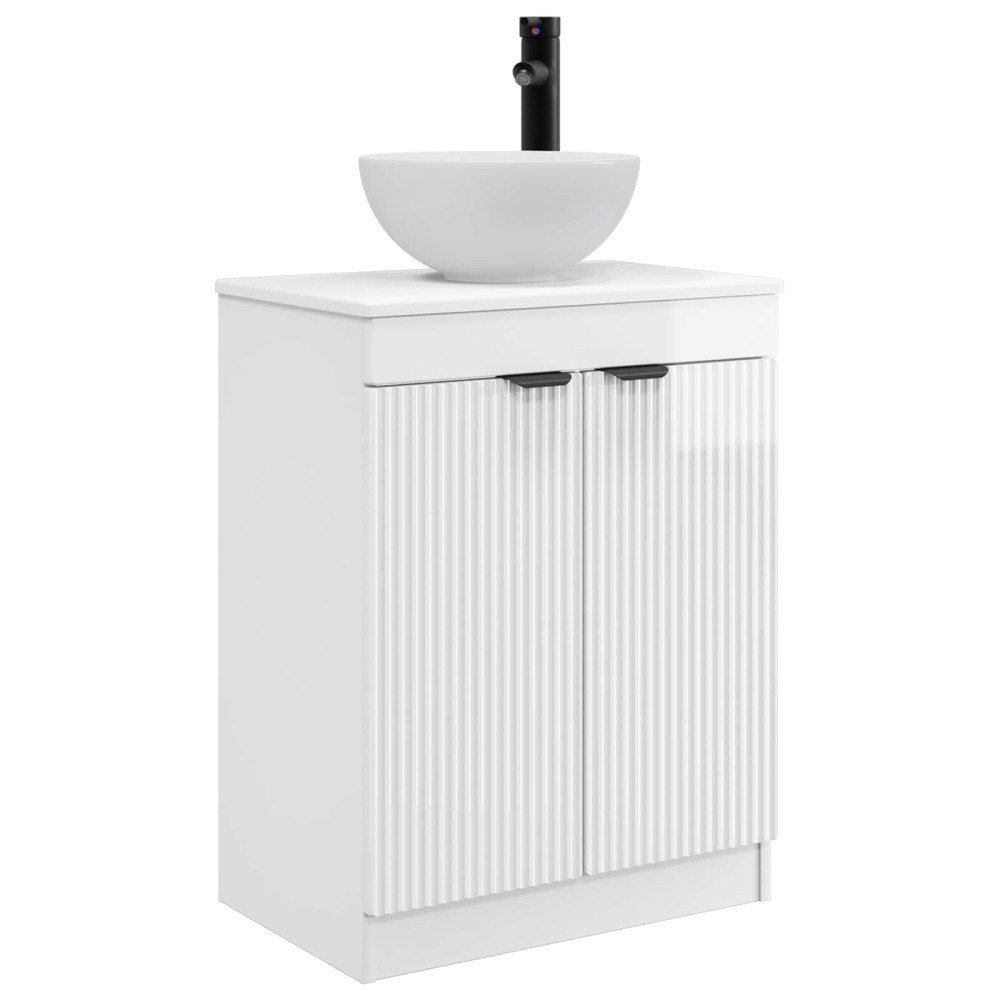 vidaXL Badrumsspegel med handfat Vit högglans 54 x 35 x 83 cm