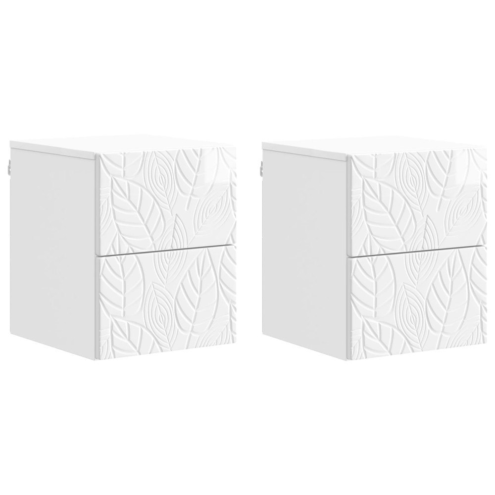 vidaXL Väggmonterat Sängbord 2 pcs Vit högglans 34,5 x 33 x 40 cm