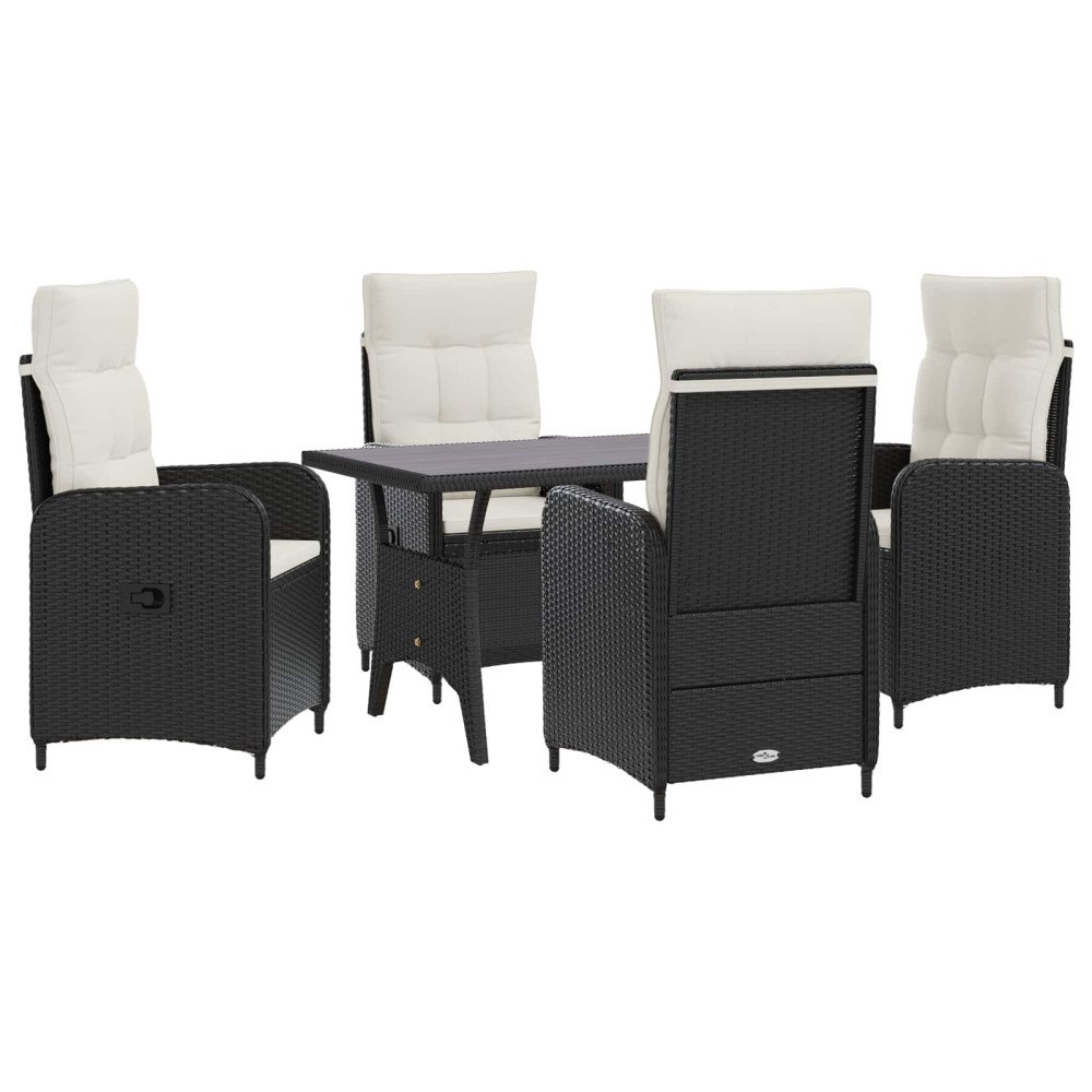 vidaXL Utomhusmatbord 5 pcs Svart och krämvit konstrotting