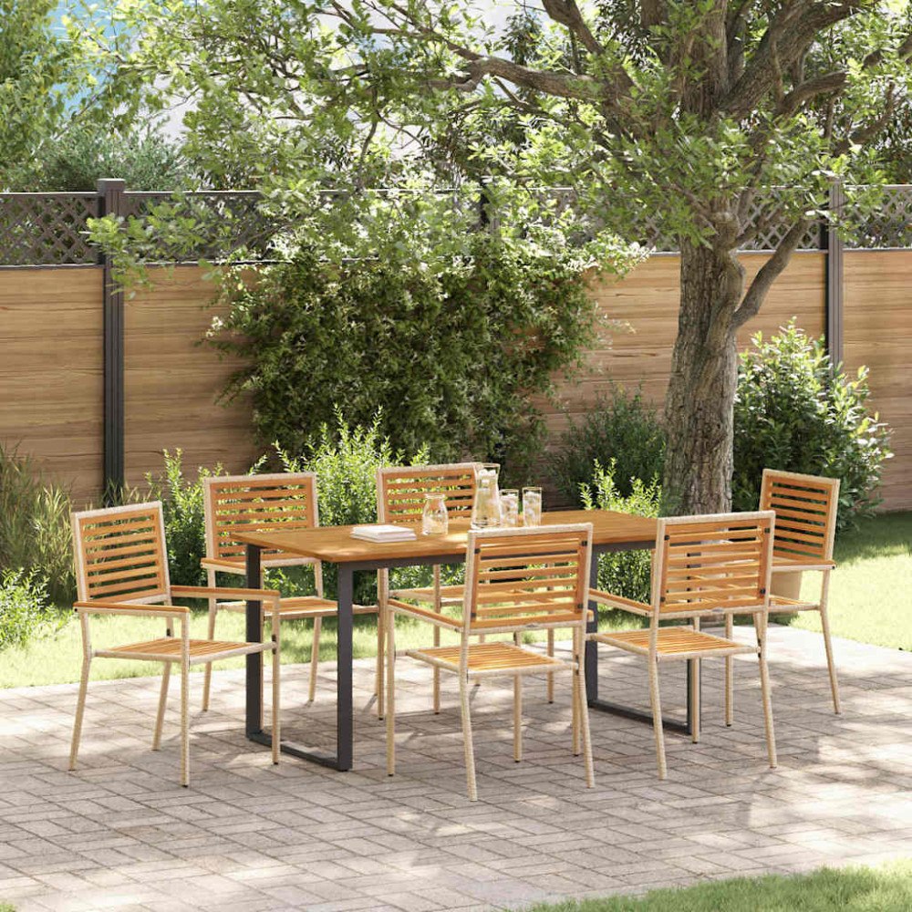 vidaXL Trädgårdsmöbelset 7 pcs Beige Massivt Akaciaträ