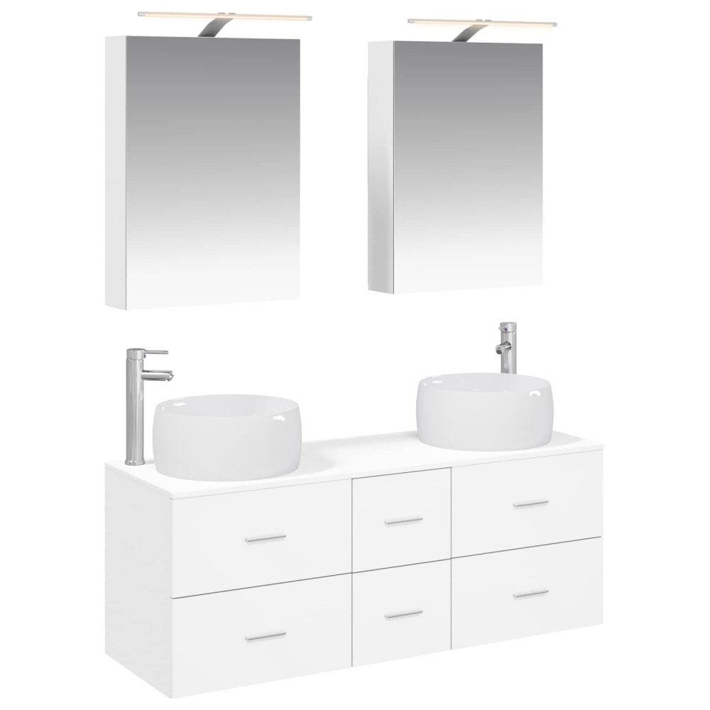 vidaXL Badrumsmöbelset 5 pcs Vit Konstruerat trä och glas