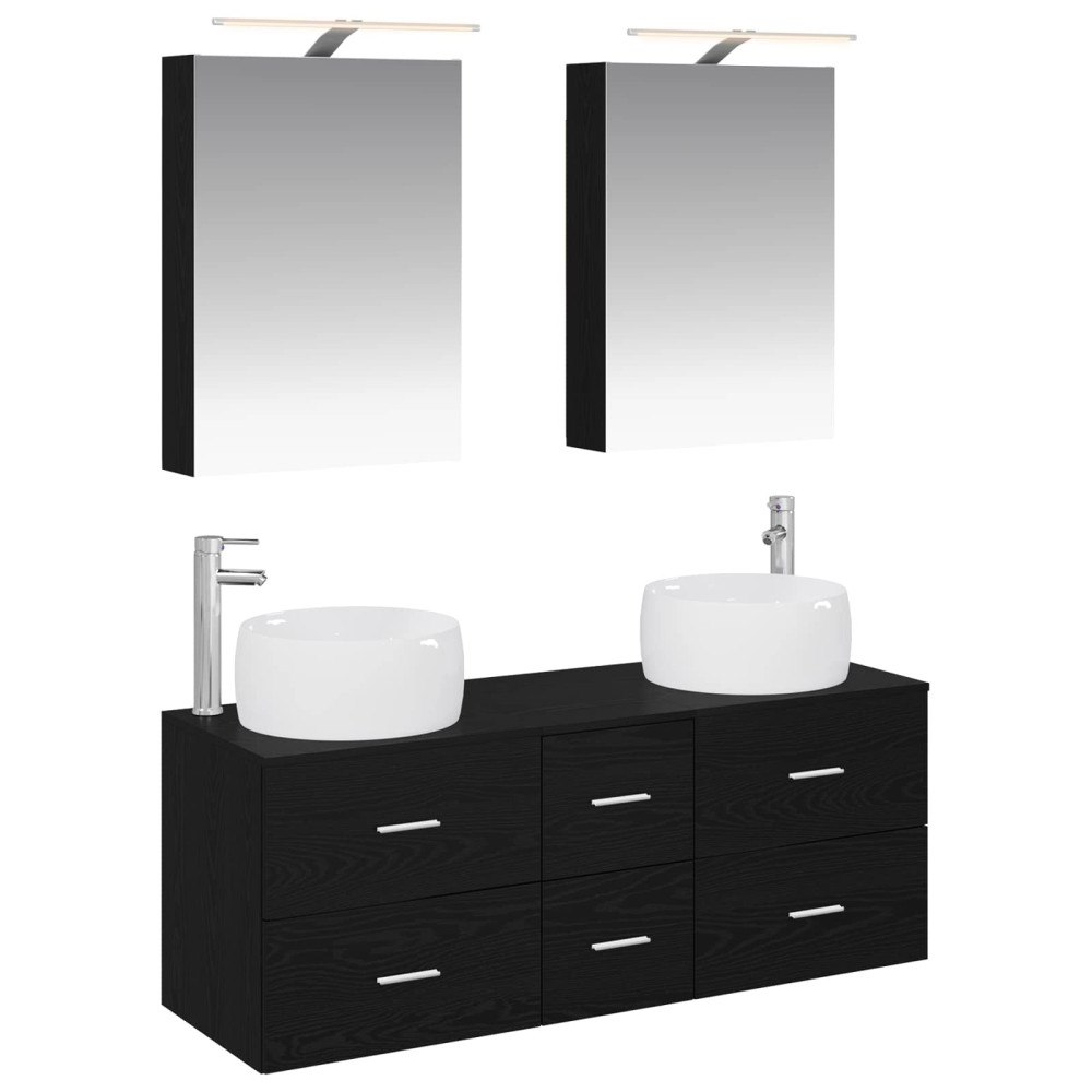vidaXL Badrumsmöbelset 5 pcs Svart ek Konstruerat trä och glas