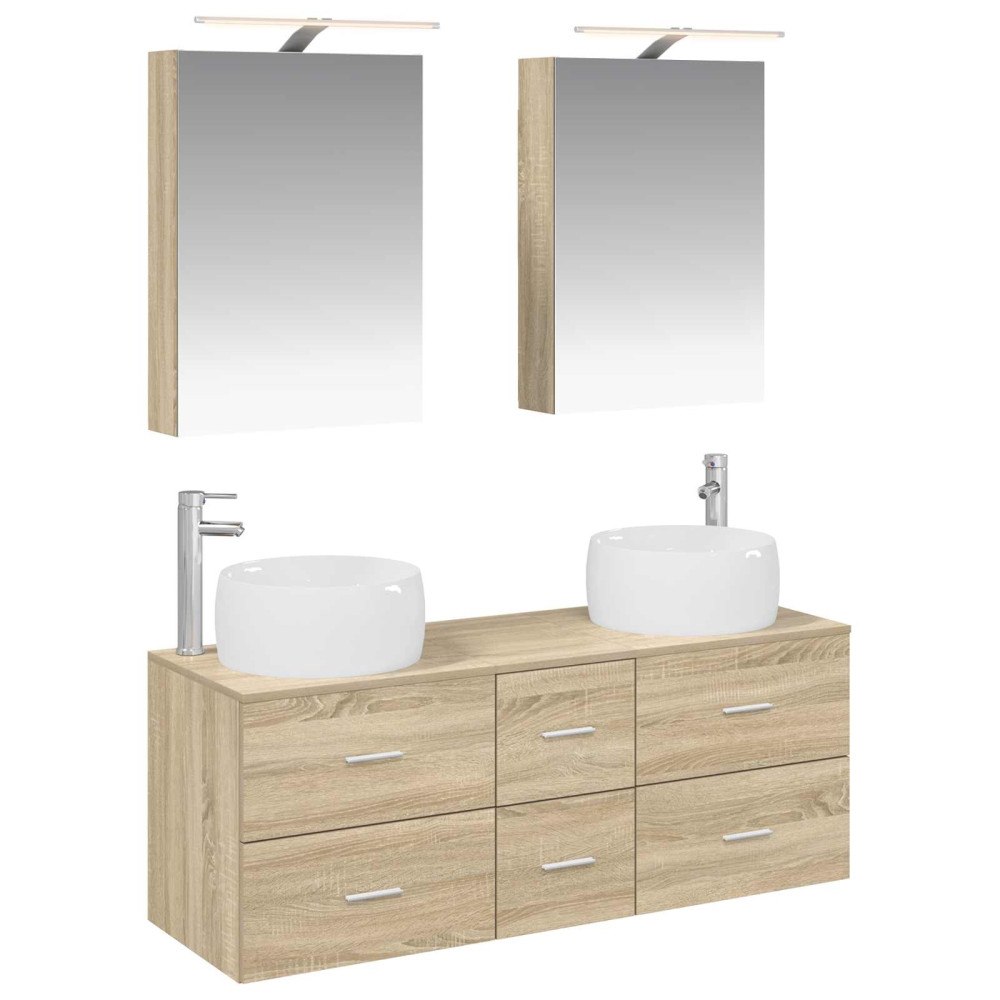 vidaXL Badrumsmöbelset 5 pcs Sonoma-ek Konstruerat trä och glas