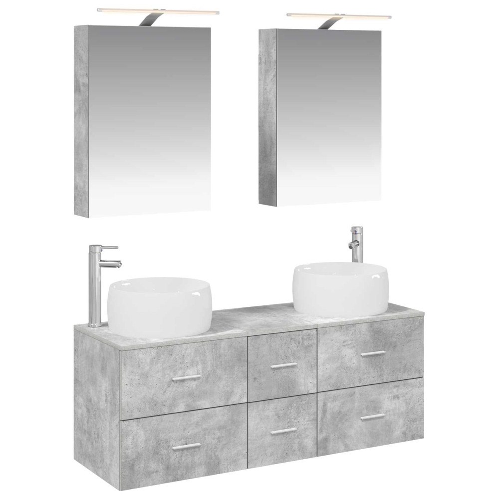 vidaXL Badrumsmöbelset 5 pcs Betonggrå Konstruerat trä och glas