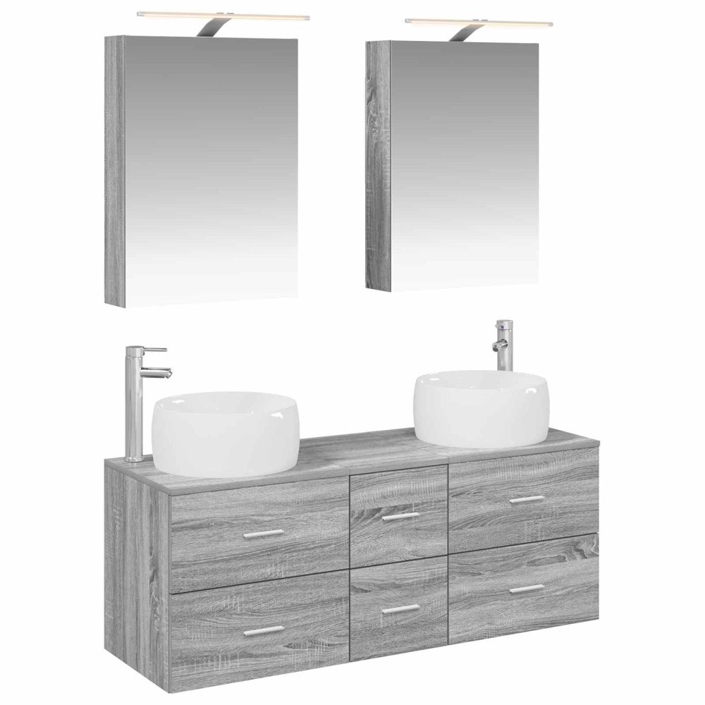 vidaXL Badrumsmöbelset 5 pcs Grå Sonoma Konstruerat trä och glas