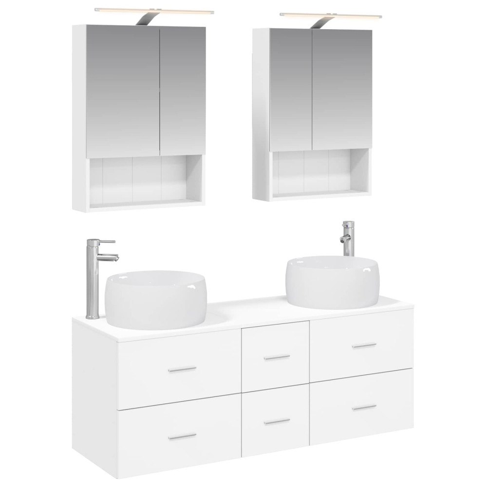 vidaXL Badrumsmöbelset 5 pcs Vit Konstruerat trä och glas