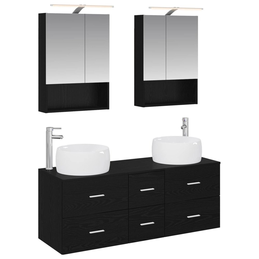 vidaXL Badrumsmöbelset 5 pcs Svart ek Konstruerat trä och glas