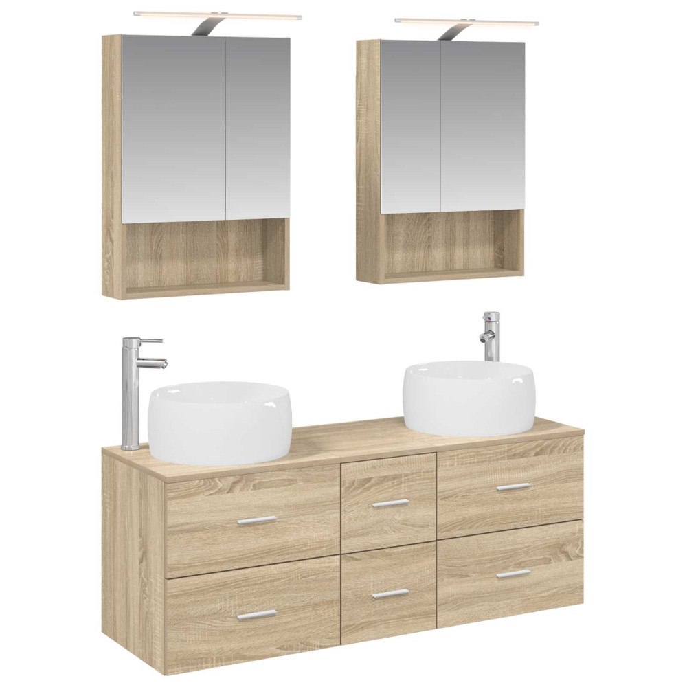 vidaXL Badrumsmöbelset 5 pcs Sonoma-ek Konstruerat trä och glas