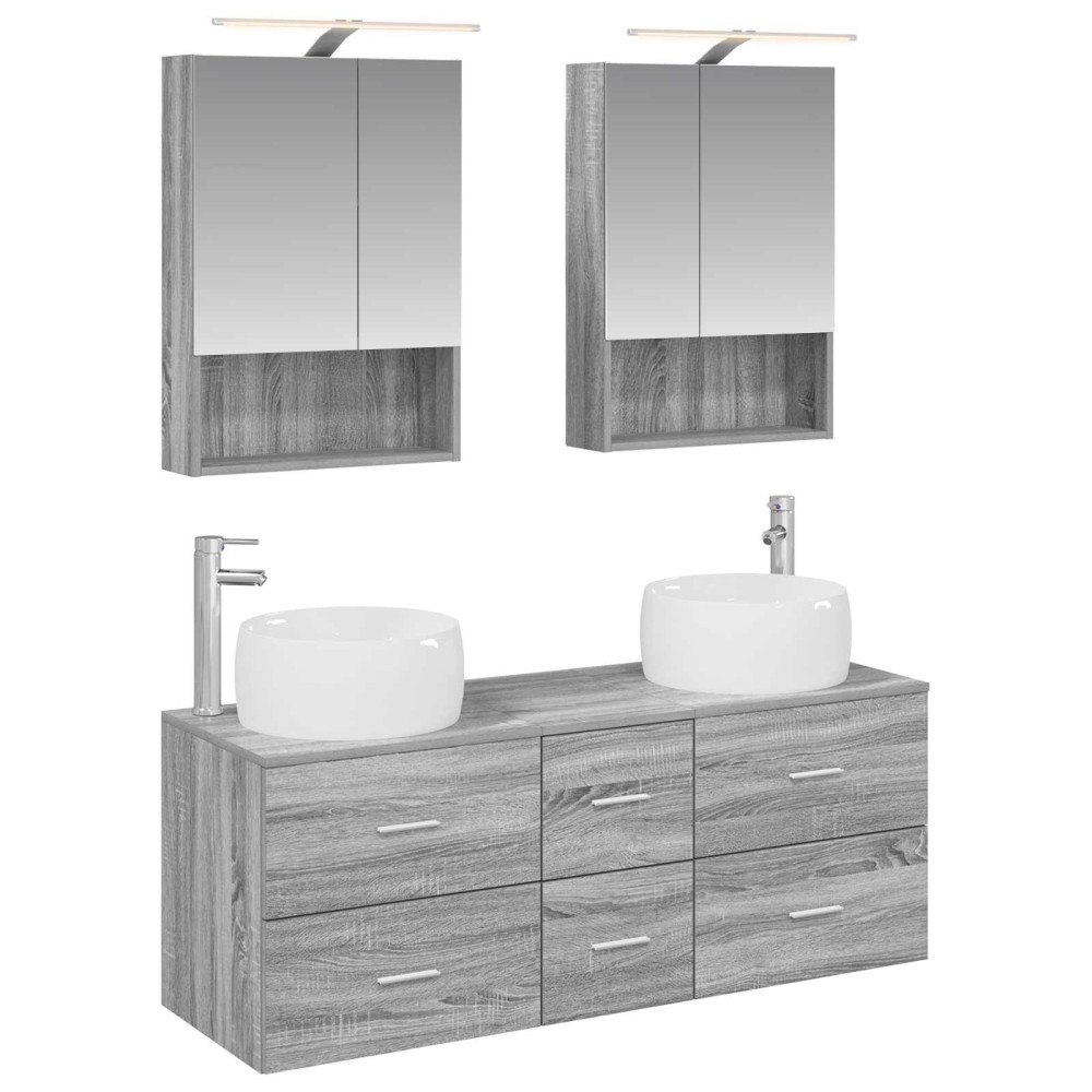 vidaXL Badrumsmöbelset 5 pcs Grå Sonoma Konstruerat trä och glas