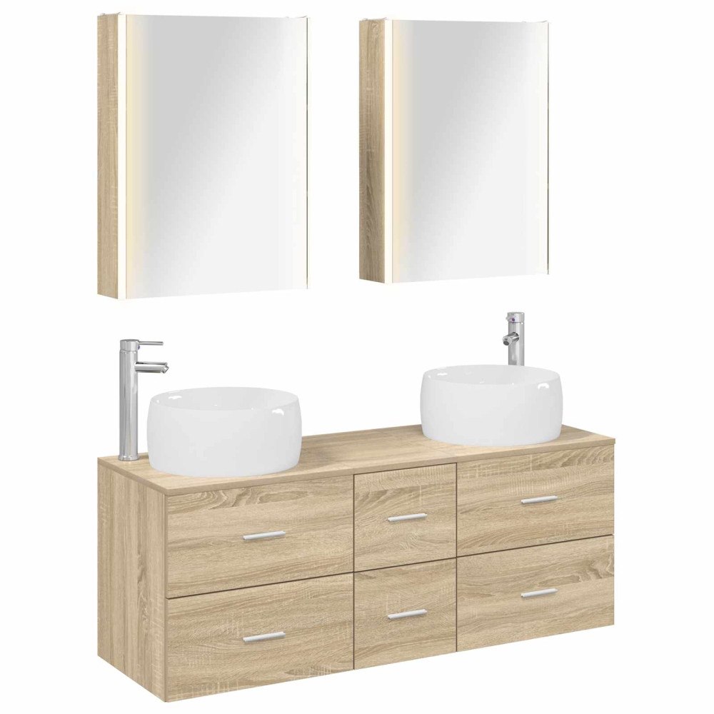 vidaXL Badrumsmöbelset 5 pcs Sonoma-ek Konstruerat trä och glas