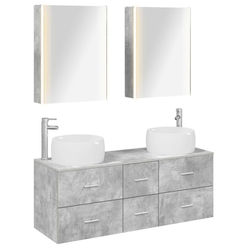 vidaXL Badrumsmöbelset 5 pcs Betonggrå Konstruerat trä och glas