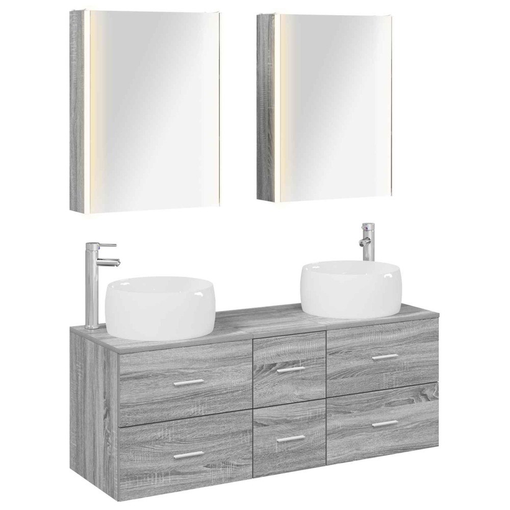 vidaXL Badrumsmöbelset 5 pcs Grå Sonoma Konstruerat trä och glas