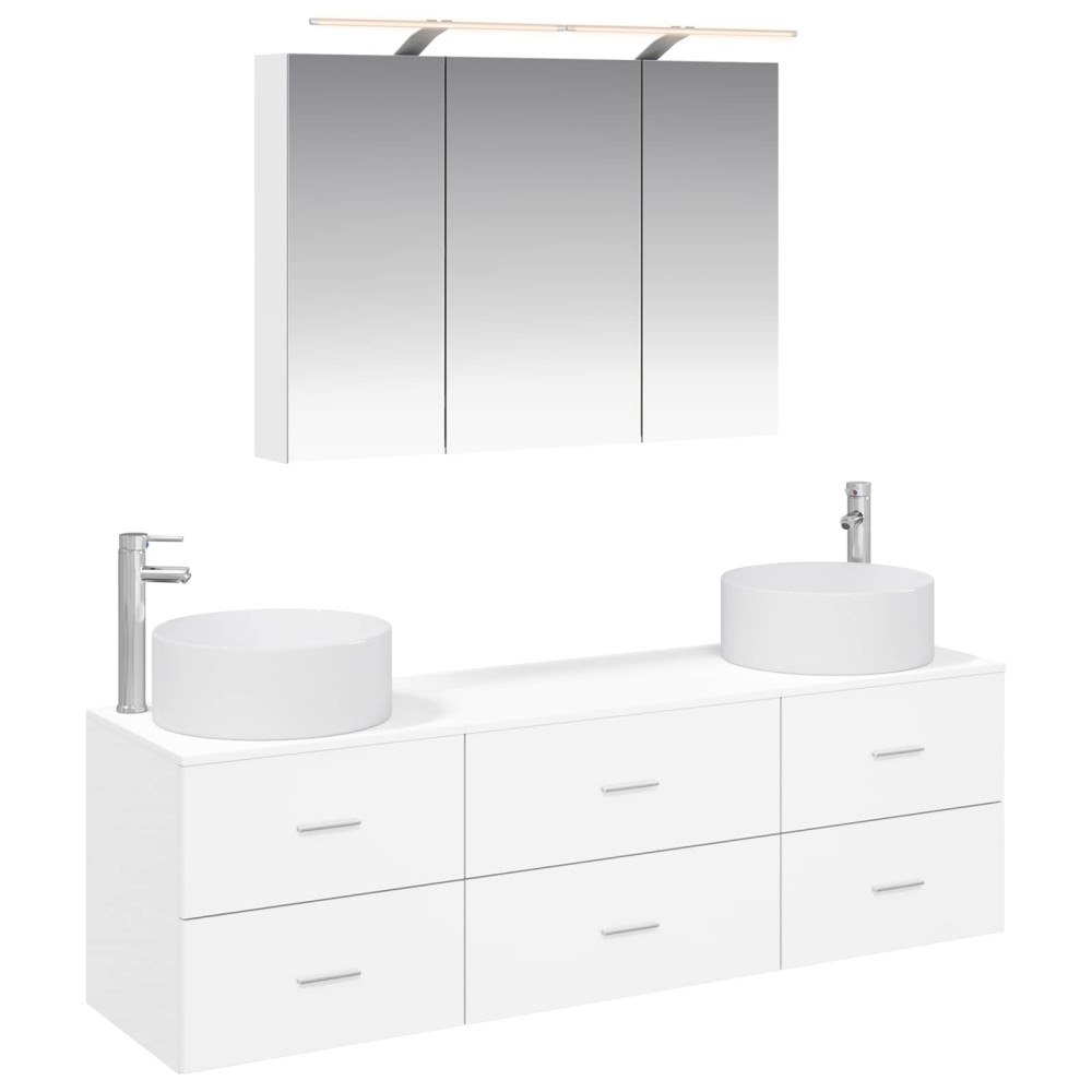 vidaXL Badrumsmöbelset 4 pcs Vit Konstruerat trä och glas