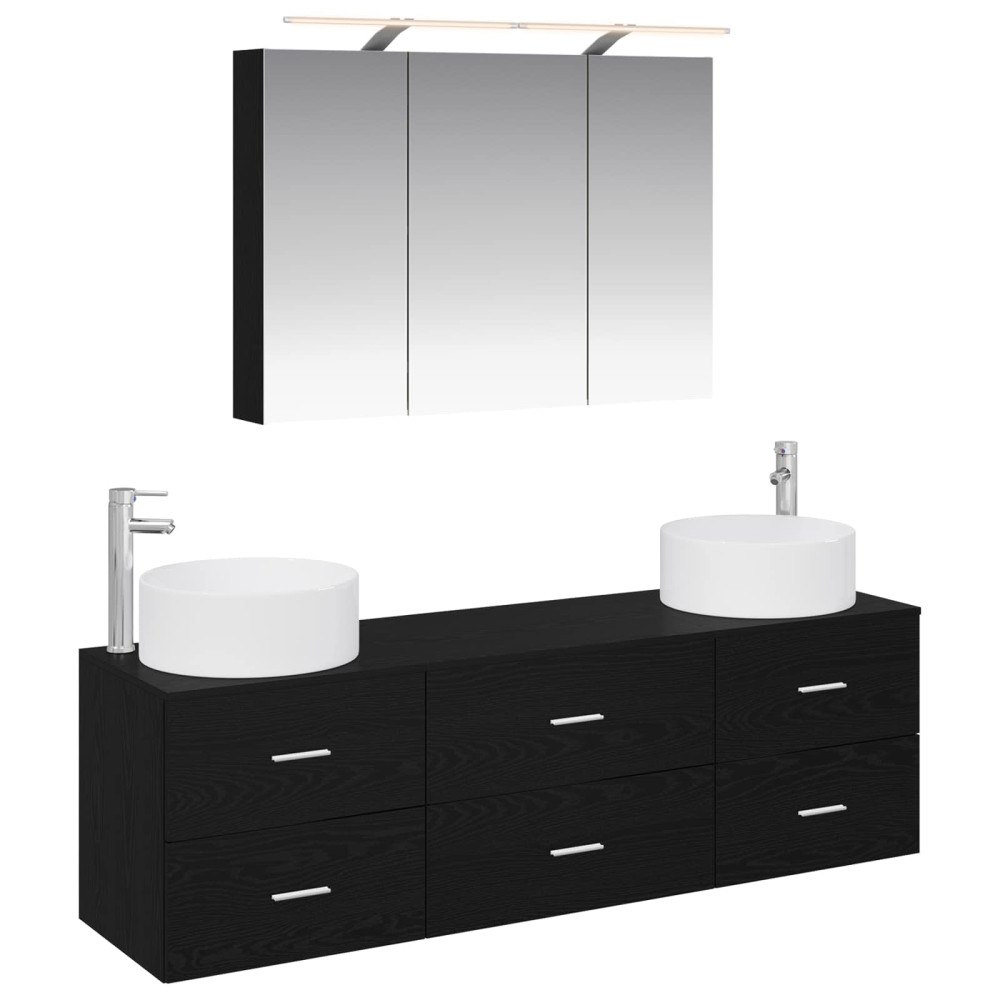 vidaXL Badrumsmöbelset 4 pcs Svart ek Konstruerat trä och glas