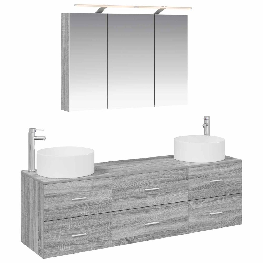vidaXL Badrumsmöbelset 4 pcs Grå Sonoma Konstruerat trä och glas
