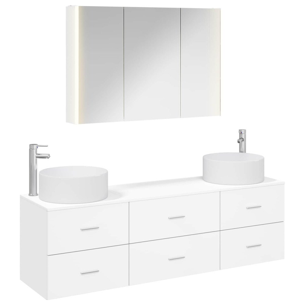 vidaXL Badrumsmöbelset 4 pcs Vit Konstruerat trä och glas
